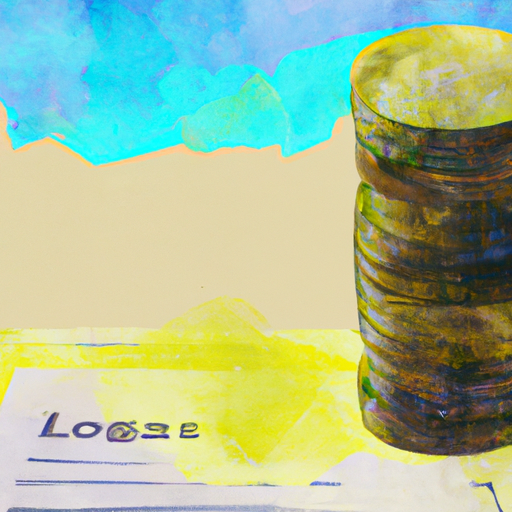An abstract painting of a stack of coins and a loan document