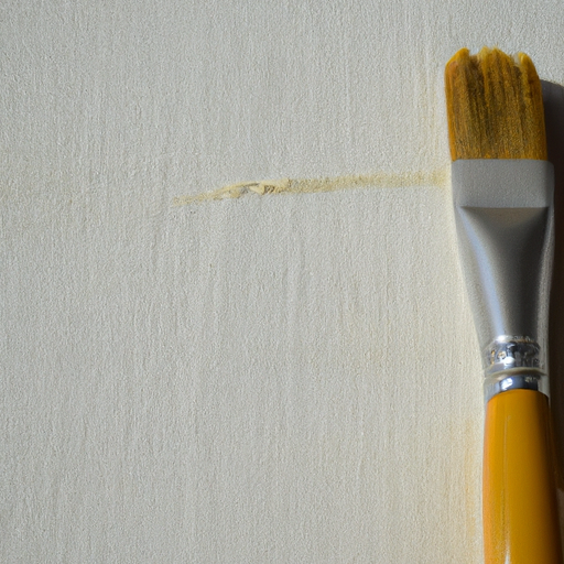 A bright yellow paintbrush on a white canvas
