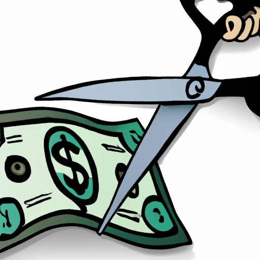 cartoon of a dollar bill being cut up by a pair of scissors