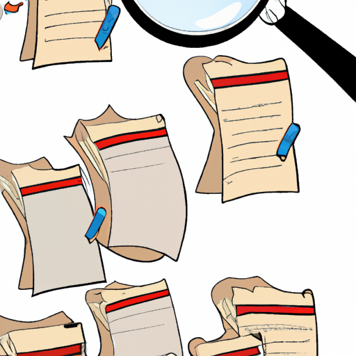 cartoon of multiple sheets of paper with a magnifying glass