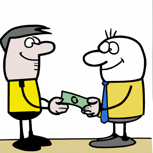 cartoon of two people exchanging money