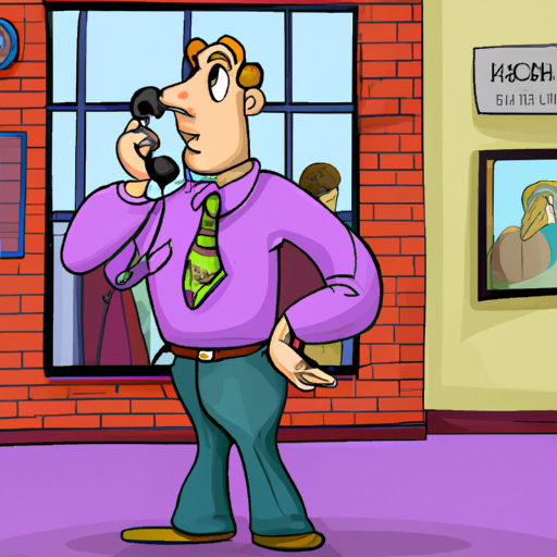 cartoon of a person on the phone with the background a office