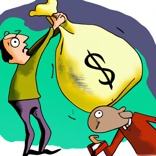 cartoon of a sack of money weighing someone down with vibrant colors