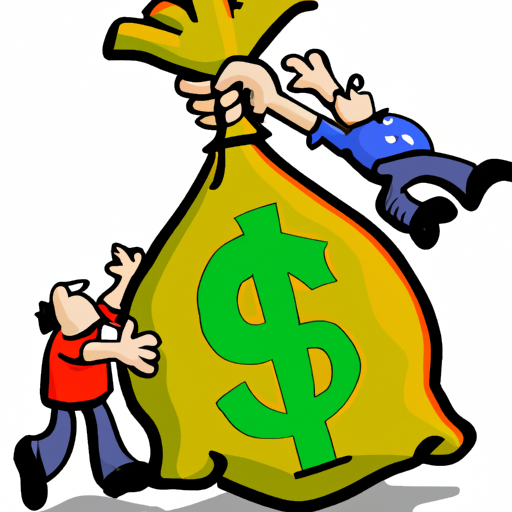 cartoon of a sack of money weighing someone down with vibrant colors