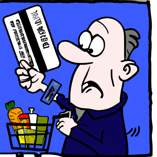 cartoon of someone buying groceries with a credit card
