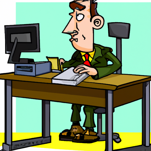cartoon of someone working at a desk in style of corporate art