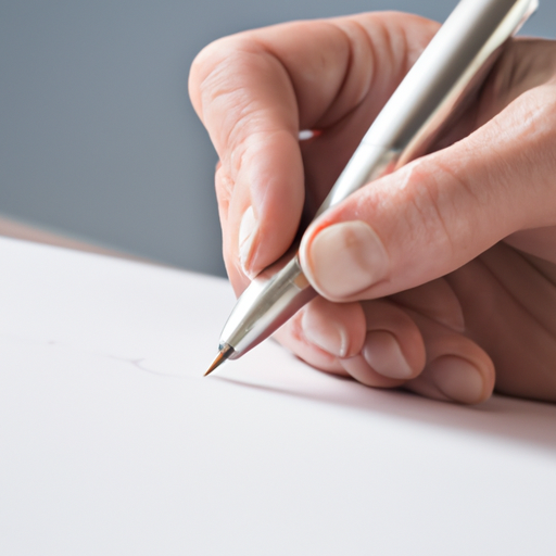 A closeup of a hand holding a pen and signing a document