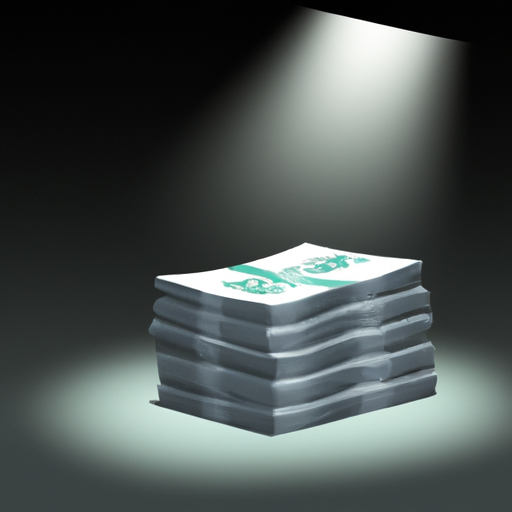 A dark illustration of a stack of paper money with a spotlight shining on it