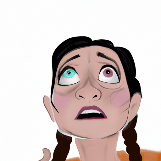 digital art of a woman looking upwards eyes wide with awe in the style of Pixar Up white background