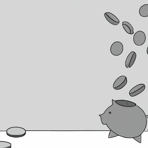 A drawing of coins falling into a piggy bank