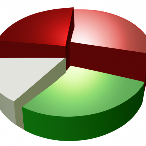 A red and green pie chart with a variety of sectors and a bright white light shining down on it