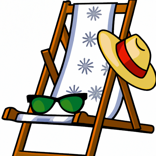 An illustration of a beach chair with a sun hat and sunglasses on it