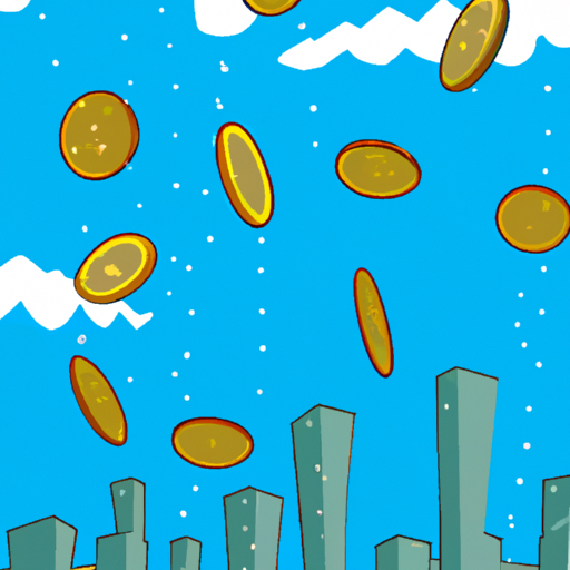 An illustration of coins raining down in a city skyline