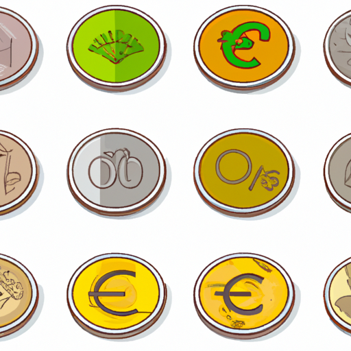 An illustration of a collection of coins with various currencies