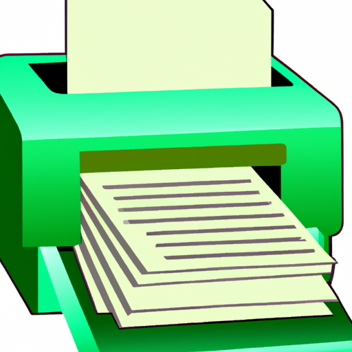 An illustration of a green printer with a stack of paper beside it