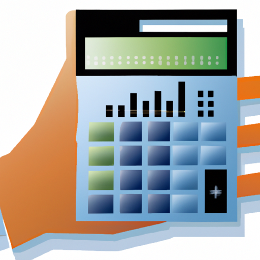An illustration of a hand holding a calculator with a bar graph on the screen