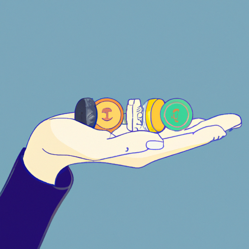 An illustration of a hand holding multiple coins representing the diversification of a passive investing portfolio