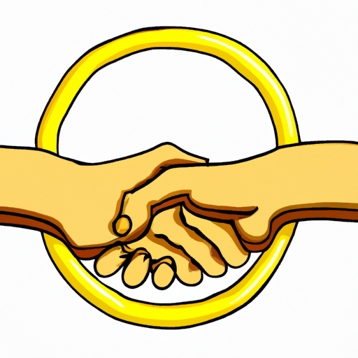 An illustration of two hands shaking each with a gold ring