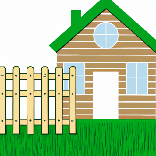 An illustration of a house with a green lawn and a picket fence