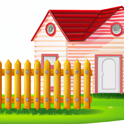An illustration of a house with a green lawn and a picket fence