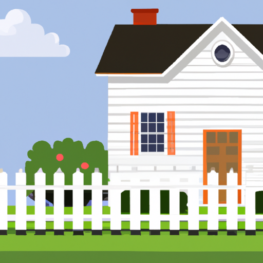 An illustration of a house with a white picket fence and a front yard