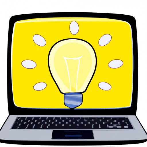 An illustration of a laptop computer with a yellow lightbulb above it