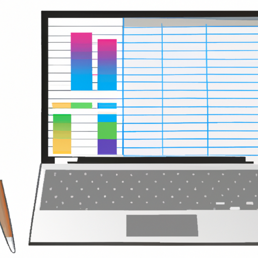 An illustration of a laptop with a spreadsheet open and a pen nearby