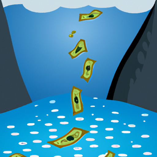 an illustration of a money falling on a river