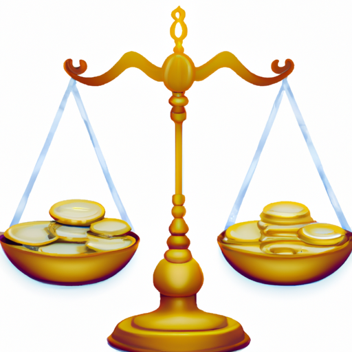An illustration of a pair of golden scales with a gold coin on each pan