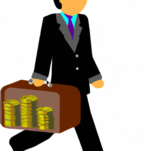An illustration of a person carrying a suitcase of coins