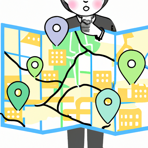 an illustration of a person looking at a map with various locations marked