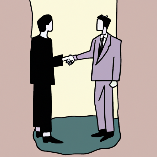 a illustration of a person in a suit shaking hands with another person