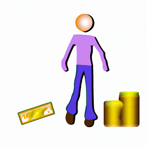 An illustration of a person with bills and coins around them