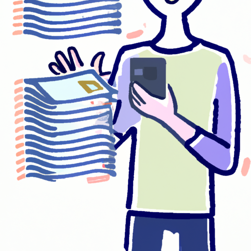 An illustration of a person with a smartphone and a stack of bills