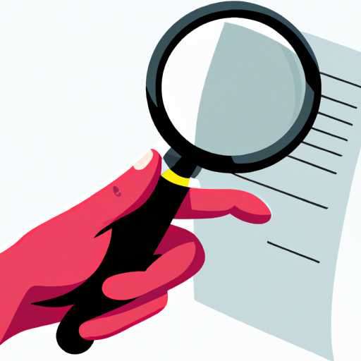 an illustration of a persons hand holding a magnifying glass scanning a document