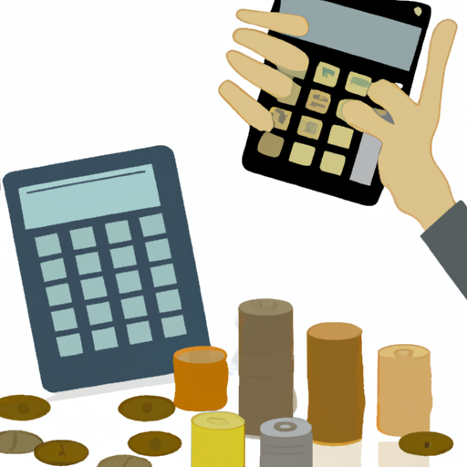 An illustration of a persons hands holding a stack of coins and a calculator