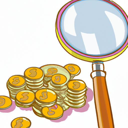 An illustration of a pile of coins with a magnifying glass hovering over them