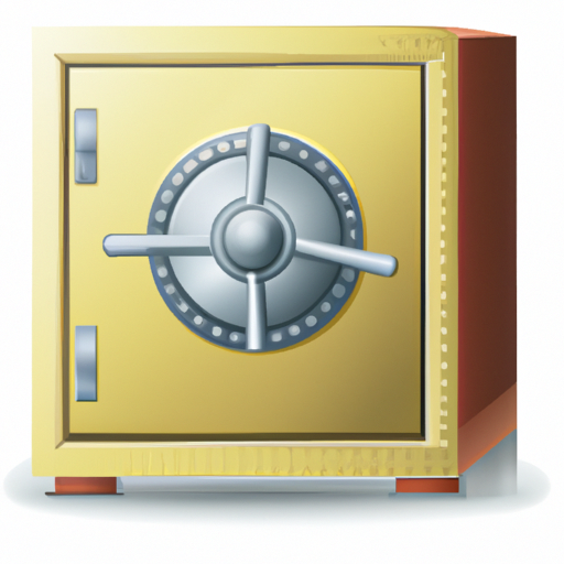 An illustration of a safe with a gold lock