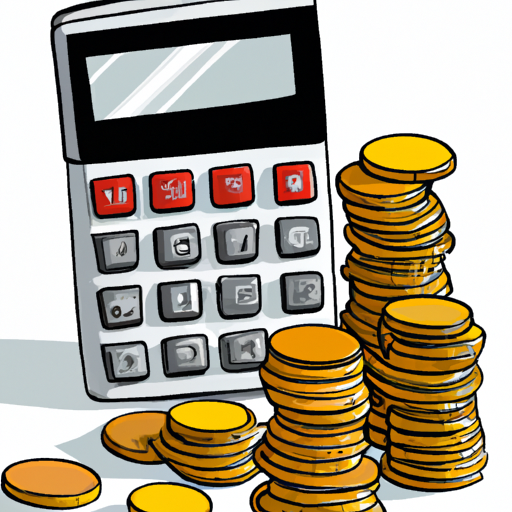 An illustration of a stack of coins with a calculator in the background