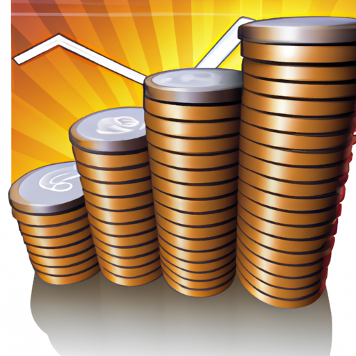 An illustration of a stack of coins with a line graph superimposed on top