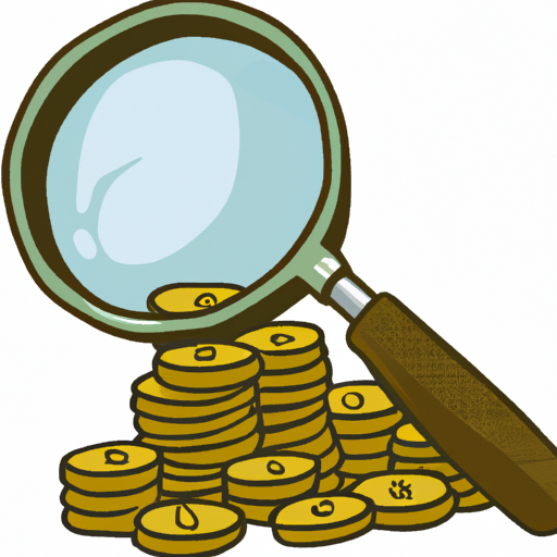 an illustration of a stack of coins with a magnifying glass hovering over them