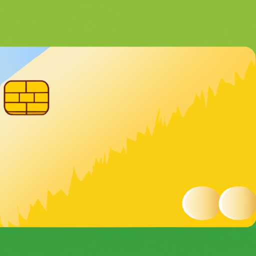 An illustration of a yellow credit card with a green background
