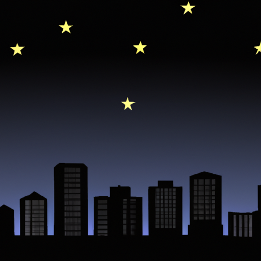 An image of a city skyline with the stars in the night sky
