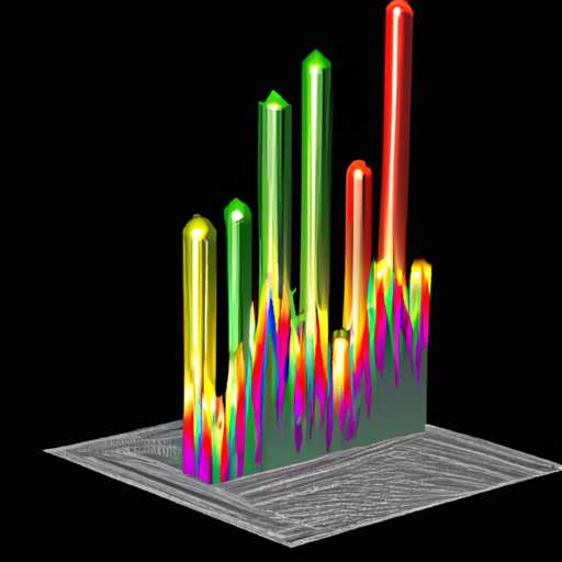 A 3D image of a stock market chart with different colored lines and bars representing capital appreciation