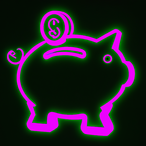 A neoncolored illustration of a piggy bank with a cash symbol on it
