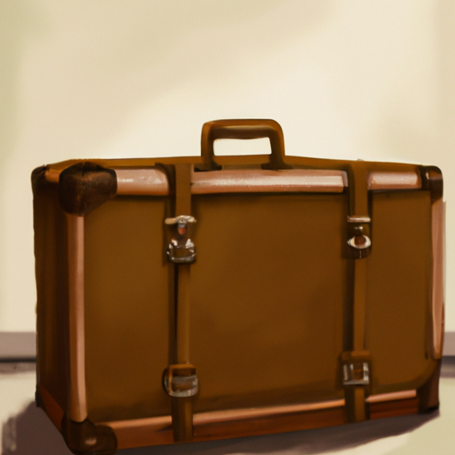 A painting of a brown suitcase against a white wall