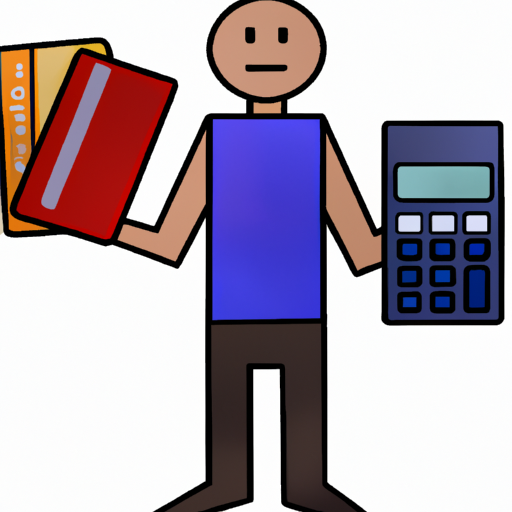 A painting of a person holding a credit card and a calculator