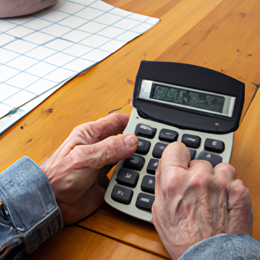 A person using a calculator to calculate retirement savings