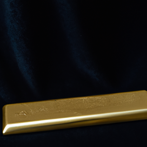 A photo of a gold plated bar sitting on a black velvet background