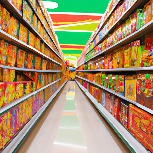 A photo of a grocery store aisle with boxes of cereal